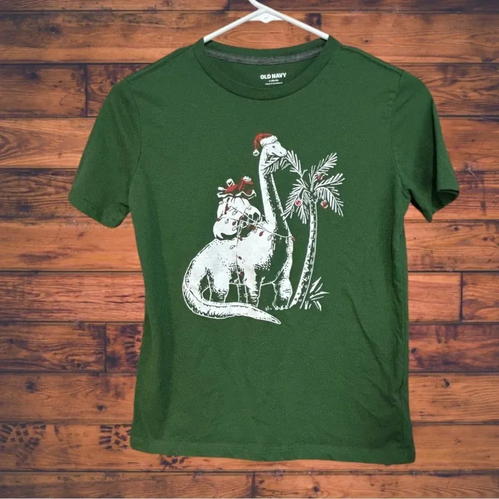 5 for $25🔥Old Navy Dinosaur Green Christmas Holiday‎ T-Shirt Boys Large (10-12)
